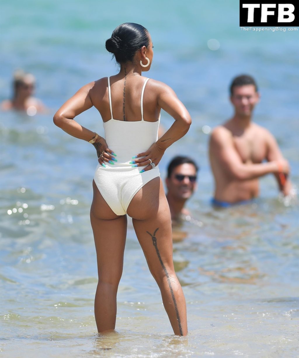 Karrueche Tran Sexy The Fappening Blog 13 1024x1224 - Karrueche Tran Looks Incredible in a White Swimsuit on the Beach in Miami (45 Photos)