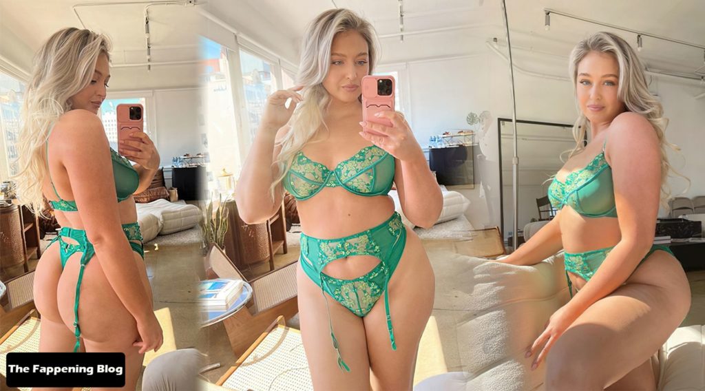 Iskra Lawrence Sexy Ass and Boobs 1 thefappeningblog.com  1024x568 - Iskra Lawrence Displays Her Natural Breasts & Butt in Green Thong Lingerie (8 Photos)
