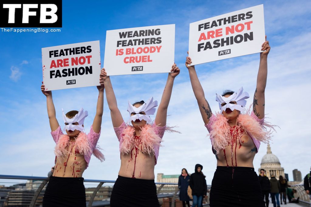 Topless Girls PETA The Fappening Blog 1 1024x683 - PETA Topless Protest at Use of Feathers in the Fashion Industry (32 Photos)