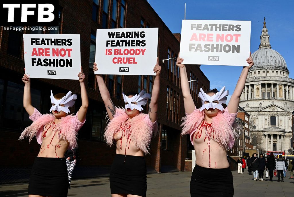 Topless Girls PETA The Fappening Blog 15 1024x688 - PETA Topless Protest at Use of Feathers in the Fashion Industry (32 Photos)