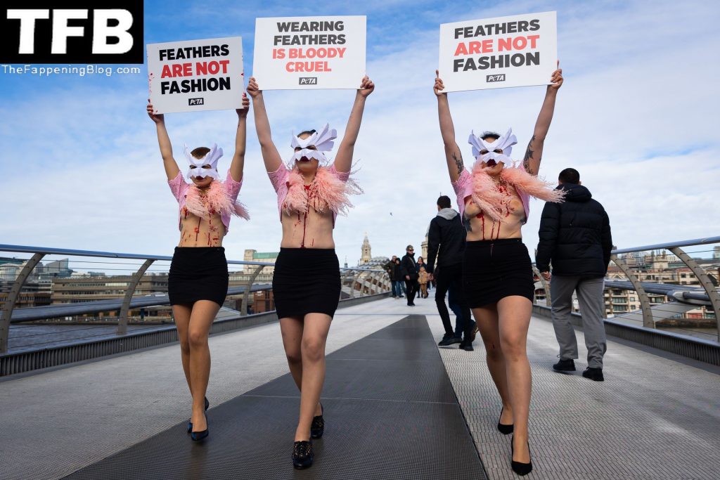 Topless Girls PETA The Fappening Blog 2 1024x683 - PETA Topless Protest at Use of Feathers in the Fashion Industry (32 Photos)