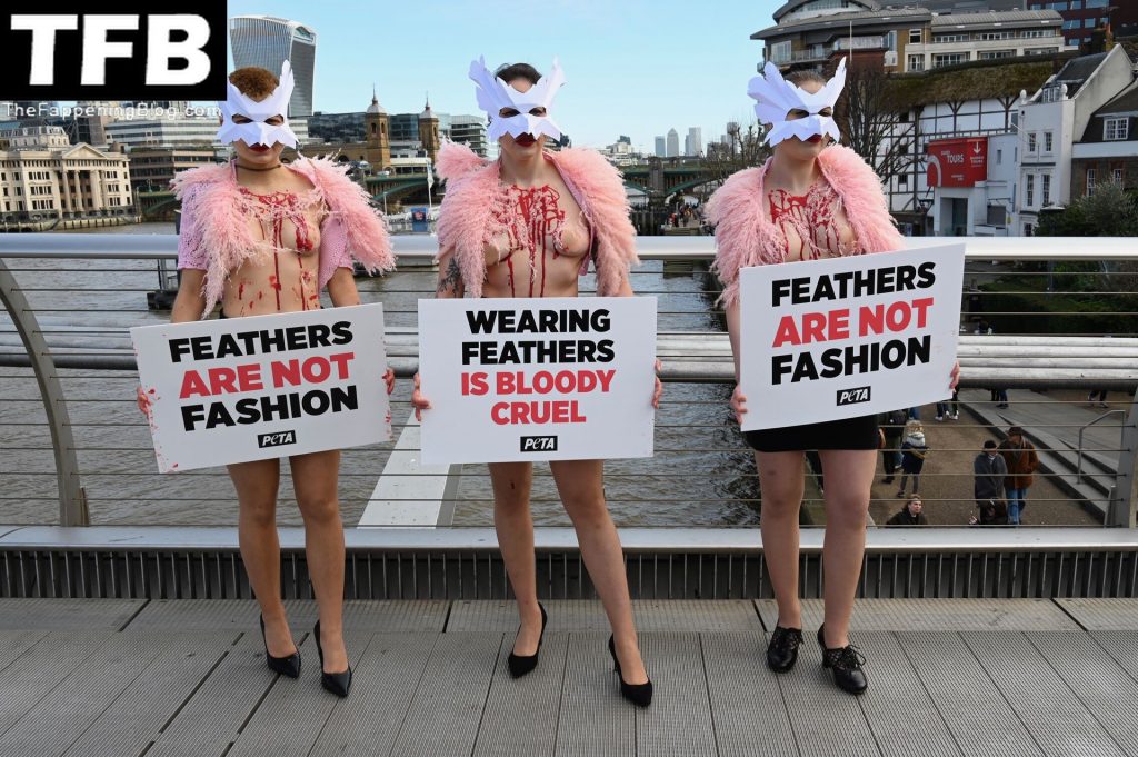 Topless Girls PETA The Fappening Blog 23 1024x681 - PETA Topless Protest at Use of Feathers in the Fashion Industry (32 Photos)