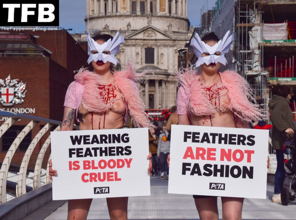 Topless Girls PETA The Fappening Blog 26 1024x761 - PETA Topless Protest at Use of Feathers in the Fashion Industry (32 Photos)