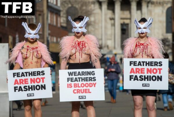 Topless Girls PETA The Fappening Blog 32 1024x689 600x404 - PETA Topless Protest at Use of Feathers in the Fashion Industry (32 Photos)