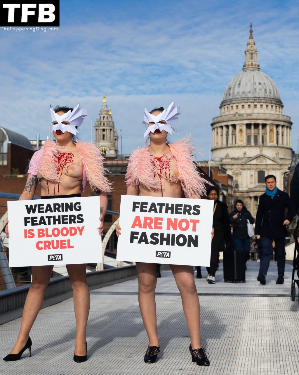 Topless Girls PETA The Fappening Blog 4 1024x1283 - PETA Topless Protest at Use of Feathers in the Fashion Industry (32 Photos)