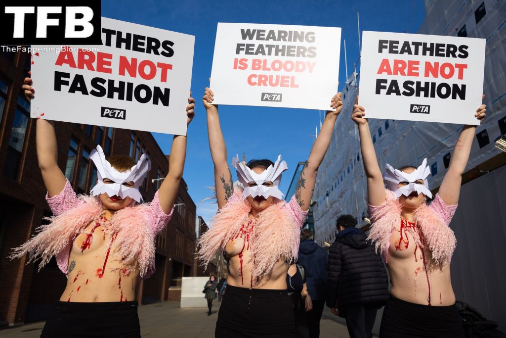 Topless Girls PETA The Fappening Blog 6 1024x683 - PETA Topless Protest at Use of Feathers in the Fashion Industry (32 Photos)